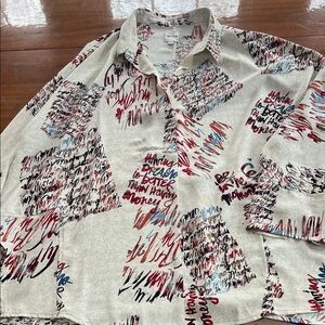 NIC+ZOE Beige Multicolor Graphic Blouse